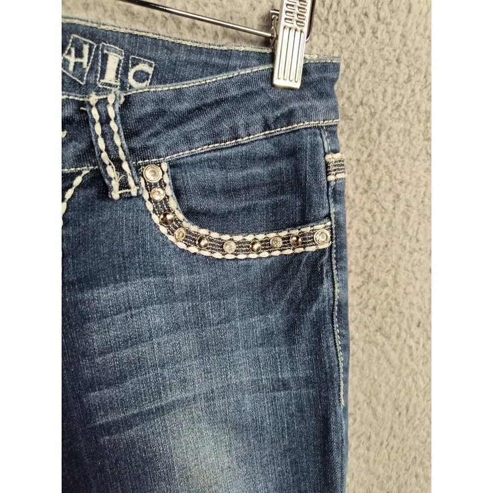Miss Chic USA Bling Skinny Stretch‎ Flap Pocket Jeans Womens Juniors 5 Waist 29